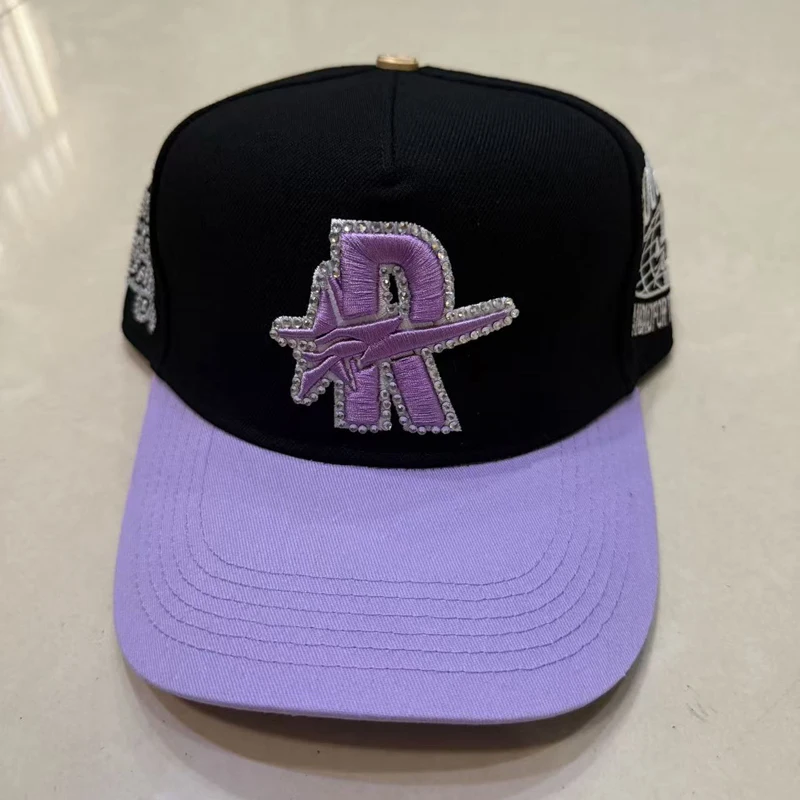 Contrast Brim 3D Embroidered Rough Play Hats Multi Tone Rhinestone Embroidery Streetwear Adjustable Baseball Caps