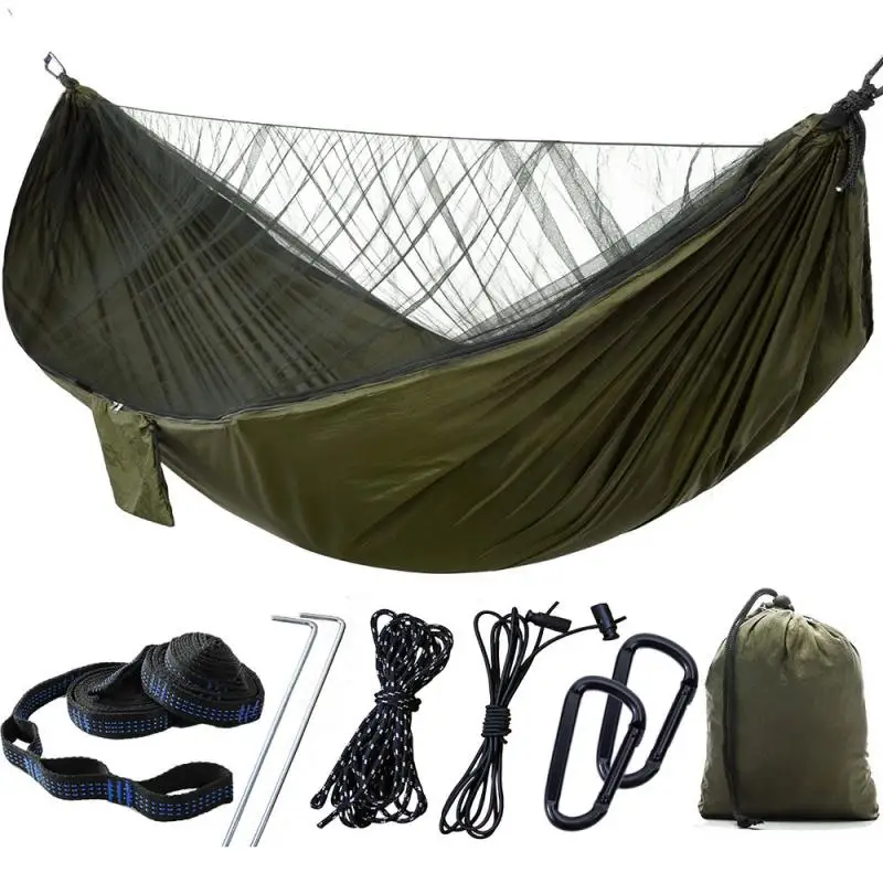 

Outdoor Camping Hammock With Mosquito Net Lightweight Hanging Hammocks High Strength Parachute Fabric Hanging Bed Net 290x140cm