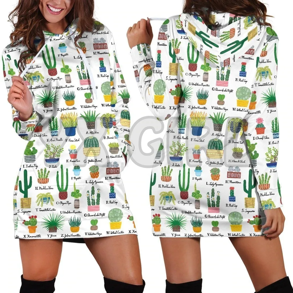 YX GIRL Cacti 3D Printed Hoodie Dress Novelty Hoodies Women Casual Long Sleeve Hooded Pullover Tracksuit