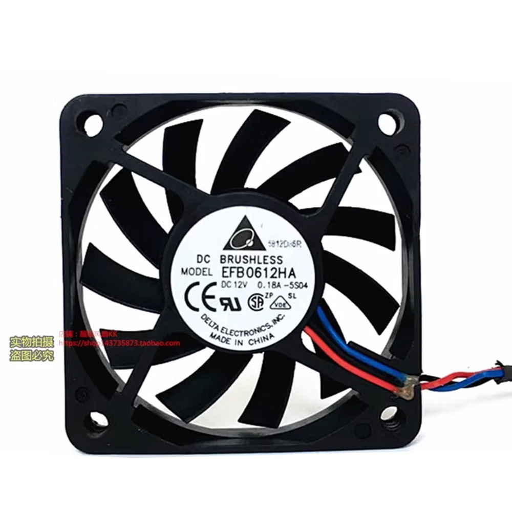 Ventilateur de refroidissement à roulement à billes, vitesse à 3 fils, durabilité, Delta EFB0612HA 6010, 12V, 0,18 A, 6cm, 60mm, 60mm, 60mm x 60mm x 10mm