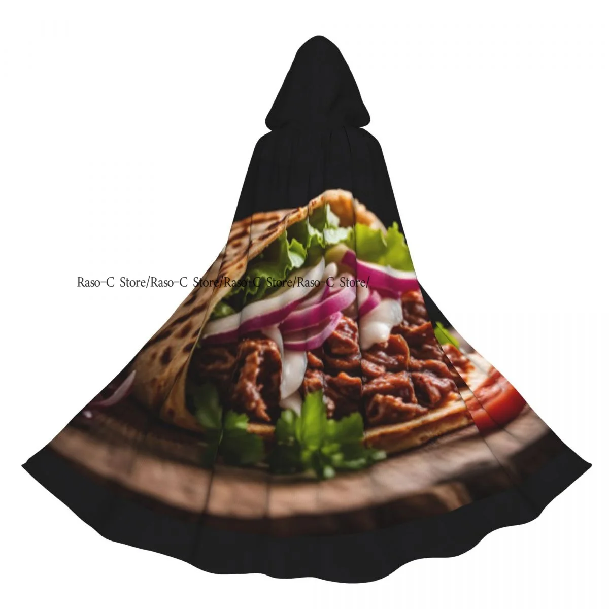 

Mouthwatering Fresh Lettuce Onion And Creamy Sauce Hooded Cloak Polyester Unisex Witch Cape Costume Accessory