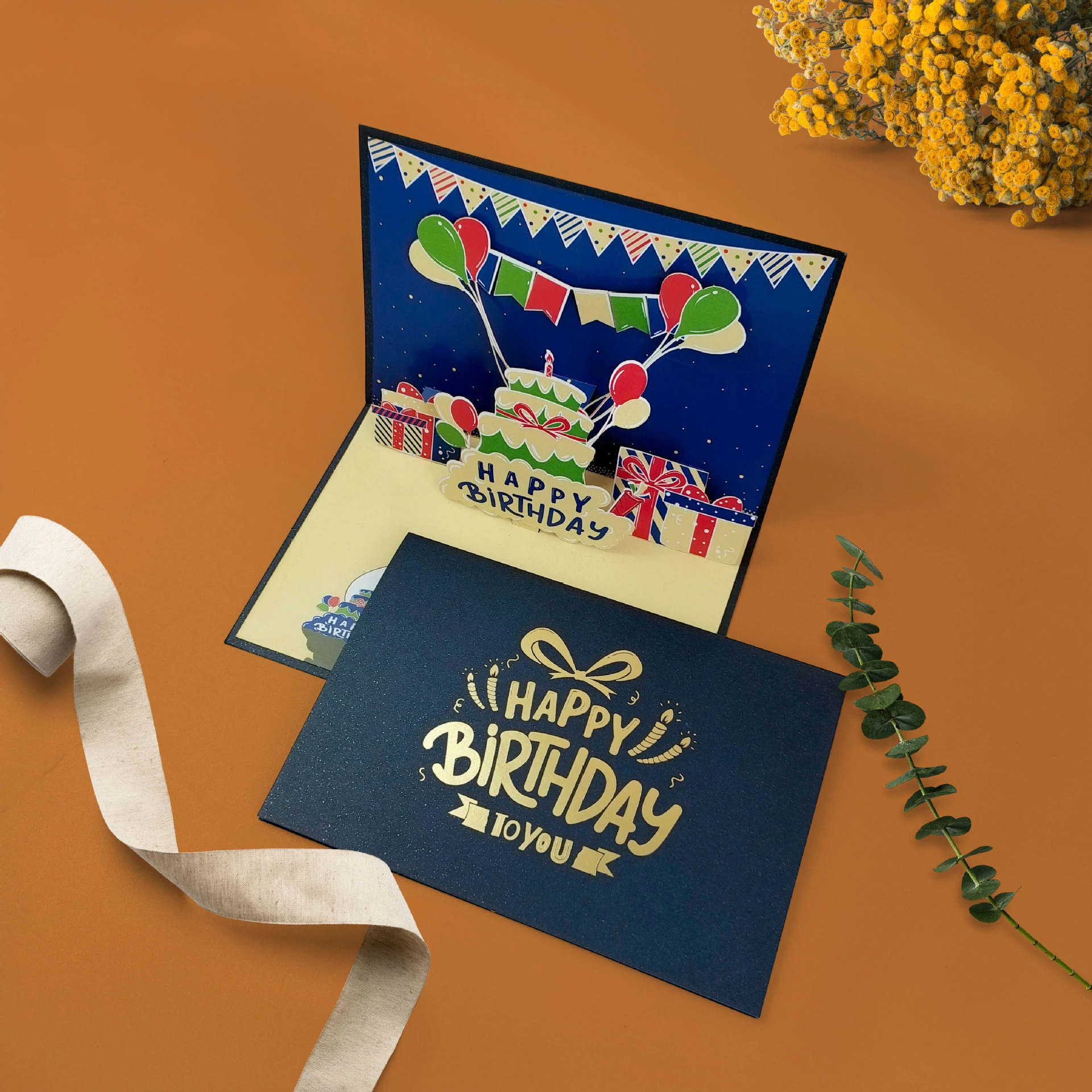 

Creative New 3D Color-Printed Laser-Cut Pop-Up Birthday Card with Envelope