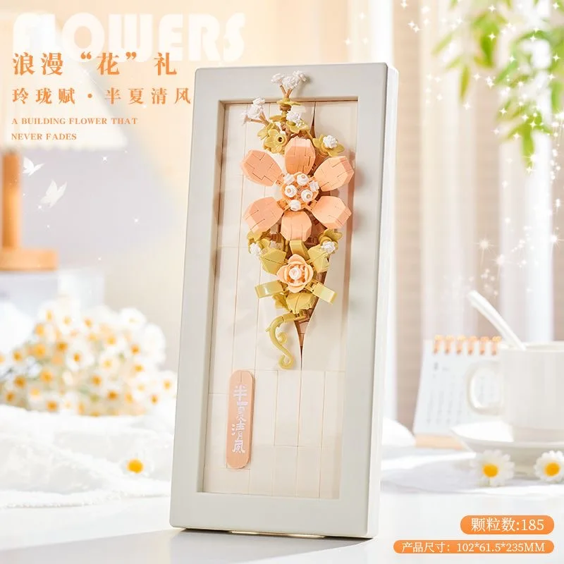 Flower Bouquet Building Block Photo Album Eternal Artificial Bonsai Model Assembly Plastic Plant Brick Home Decor BirthdayGift