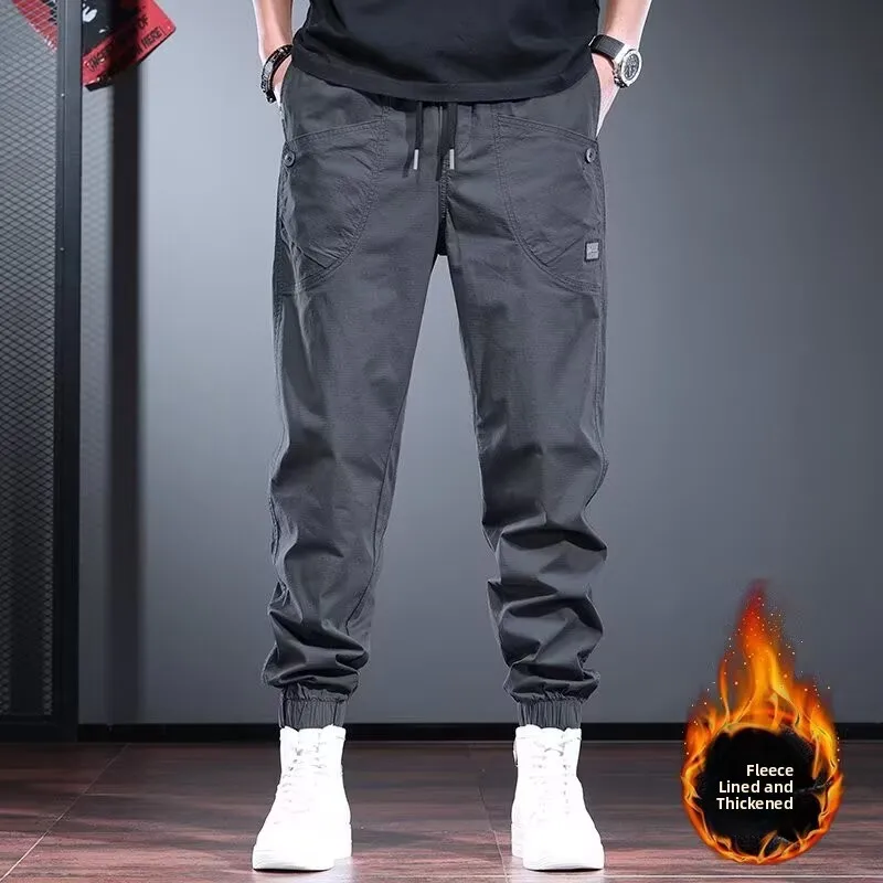

Men's Fce Lined Trousers Workwear Loose Fit Spring Autumn Casual Long Pants Elastic Waist Bandage Sle Polyester Fiber