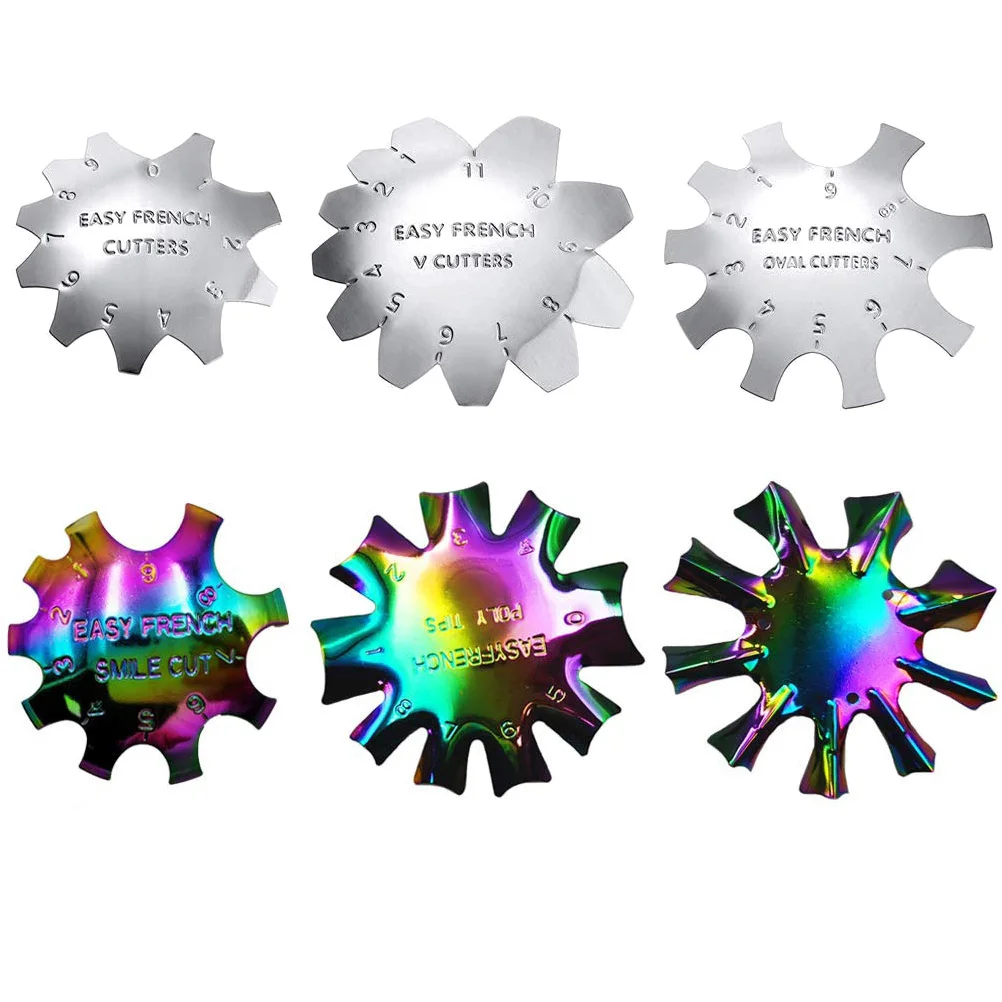 

6 pcs French Manicure Template Nail Trimmer Cutter For Diy Smile Line Straight Curved Wavy Edges Module Decor Manicure Stencil