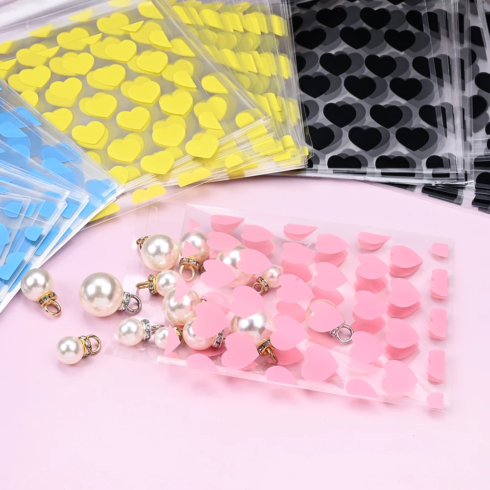 50 Stück OPP-Verpackungsbeutel mit Herzmuster, selbstklebende Beutel für Schmuck, Bastelarbeiten, Kleinteile, durchsichtige Verpackungsbeutel mit Reißverschluss – Detail 3