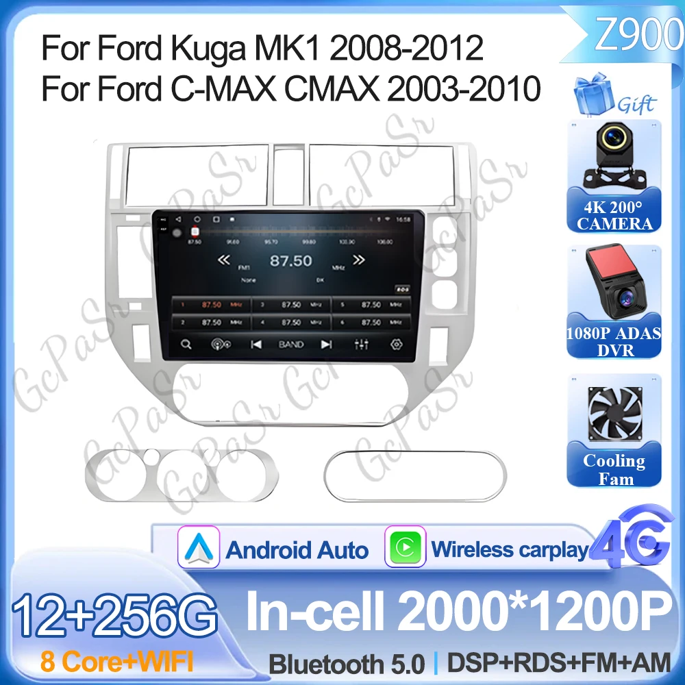 Android 16 Voor Ford Kuga MK1 2008-2012 Voor Ford C-MAX CMAX 2003-2010 Autoradio GPS 2 k Scherm Carplay 4G Wifi Stereo Video DSP BT
