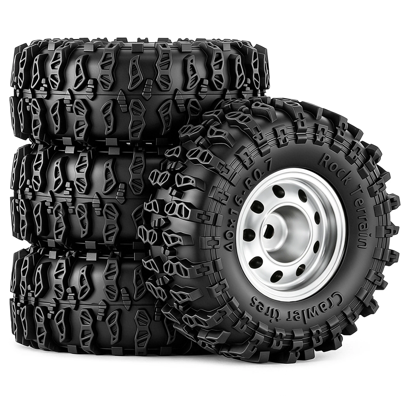 4PCS 0.7 Inch RC Rock Crawler Wheel Rims & Tires Fit 1/30 Axial SCX30 RC Climbing Car Compatible With Wrangler K10 Ford Bronco M