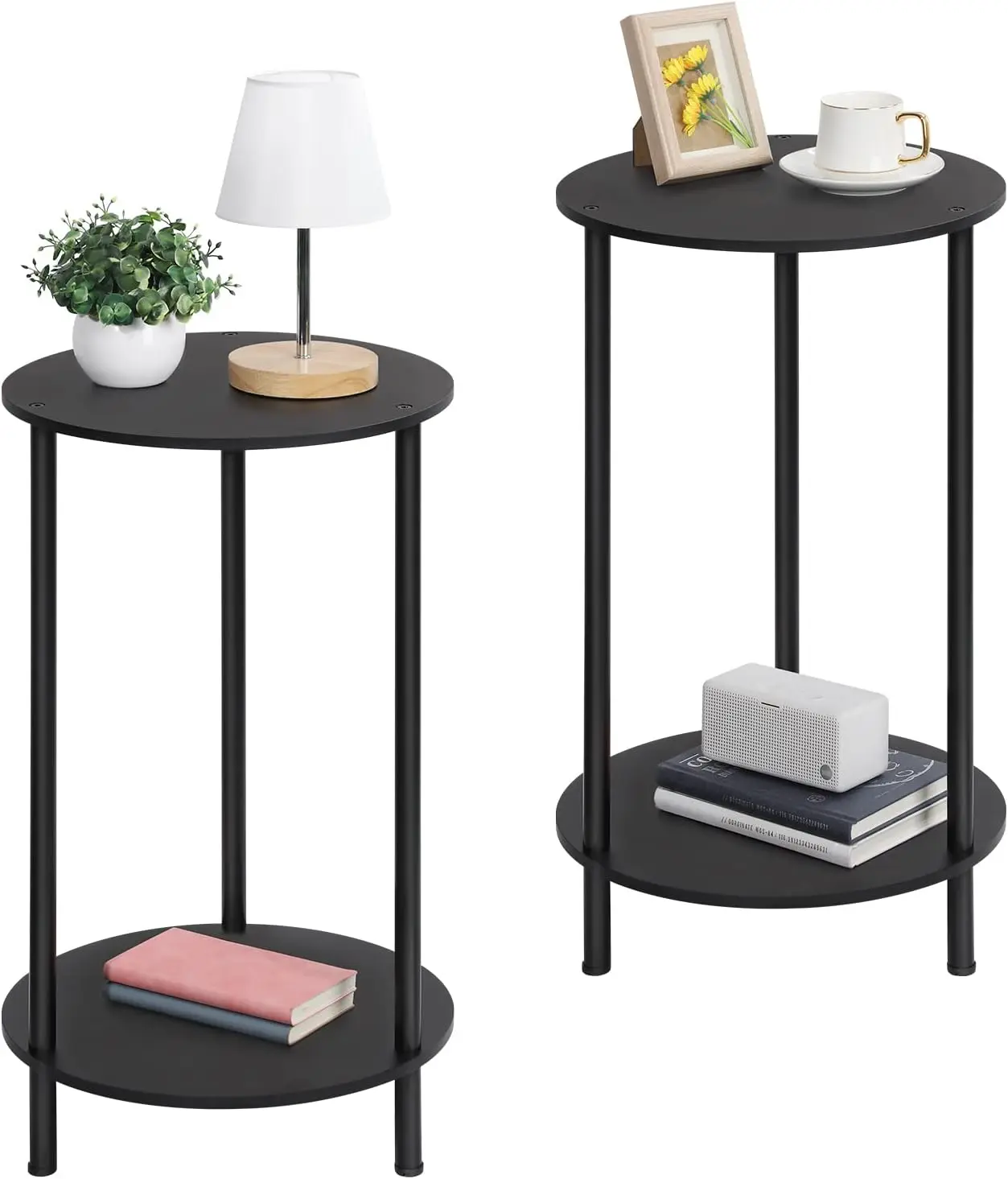 

Small Round Side Table, 2 Tiers Farmhouse End Tables, Set of 2 Accent Tables for Small Spaces, Night Stands for Bedrooms