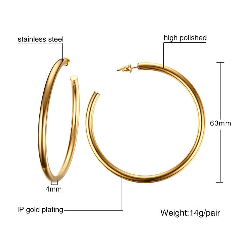 Classic Open Round Stud Earrings Brincos For Women Jewelry Simple Big Exaggeration Stainless Steel Ear Bijoux