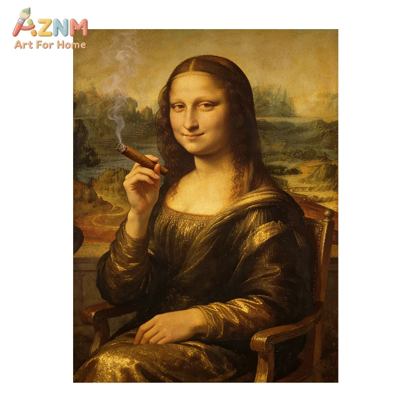 Funny Mona Lisa On Toilet Smoking Cigarette Canvas Poster Vintage Spoof Famous Painting Bathroom Wall Art Decor Unframed