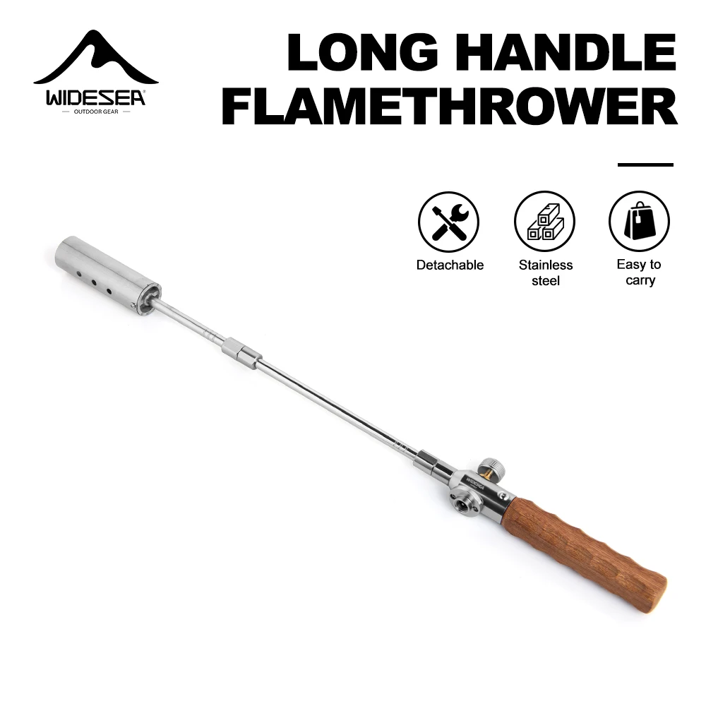 Widesea Long Handle Flamethrower Detachable Stainless Steel Portable Camping Torch Easy to Carry for Outdoor Fire Starting BBQ C
