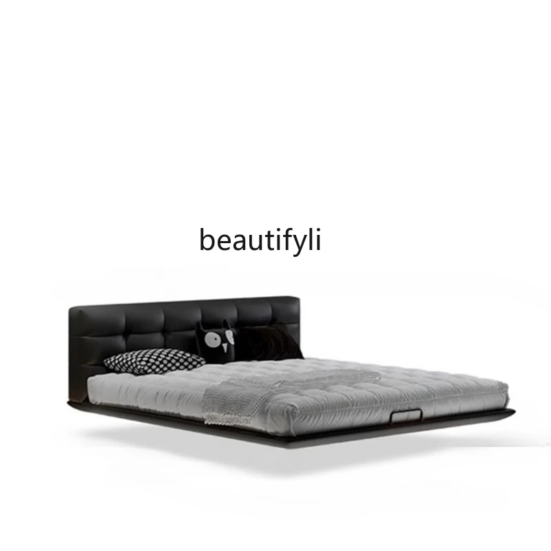 

Air Suspension Bed Italian-Style Light Luxury Induction Lamp Solid Wood Double Bed Modern Minimalist 1.8 M Leather Bed