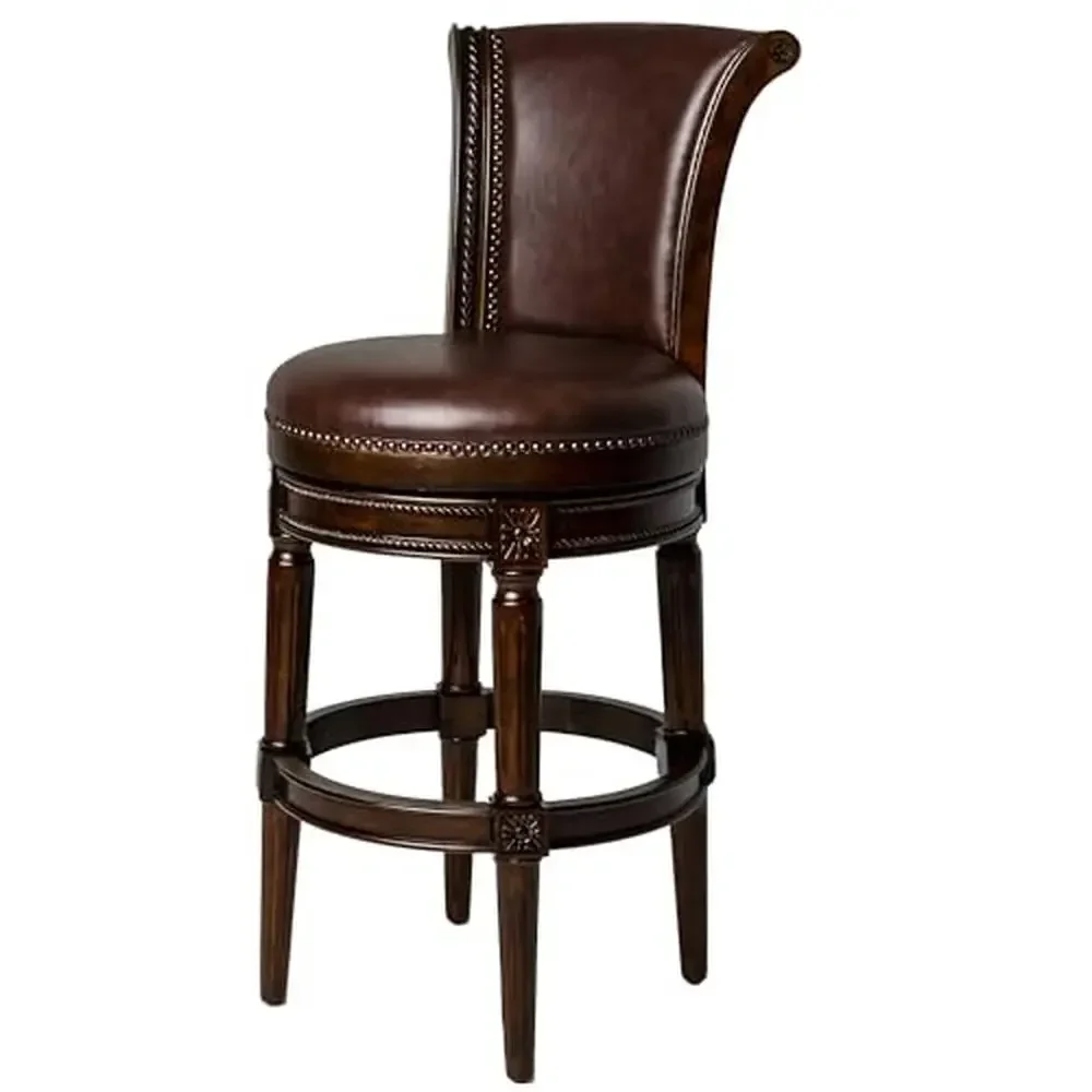 Walnut Finish Swivel Barstool Vegan Leather Cushion Counter Height Seat Kiln-Dried Hardwood Frame 300 lb Capacity