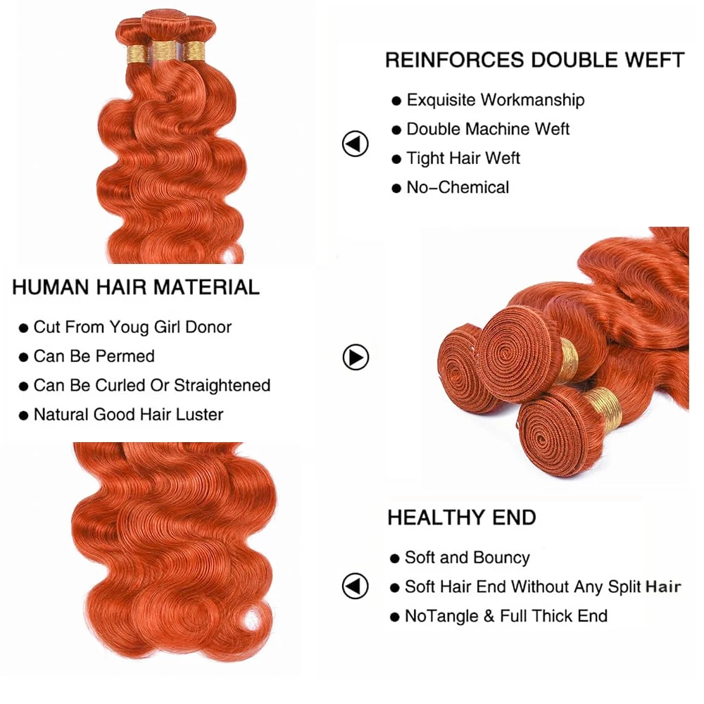 Color 350 100% Human Hair Bundles Ginger Orange Body Wave 1/3/4 Pcs Bundle Human Hair Double Weft Virgin Remy Hair Extension