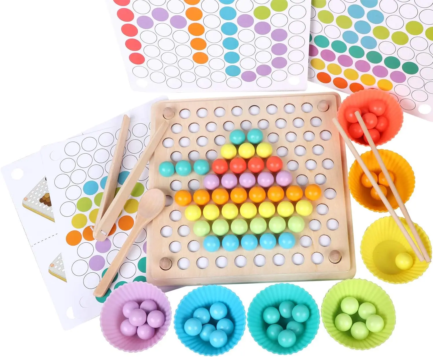 

Wooden Peg Board Beads Game, Learning Montessori Toys,Color Sorting Stacking Matching Toys for Toddlers, Counting Toy for Kids,