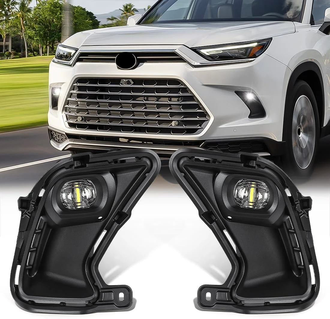 LED Fog Lamp DRL Daytime Running Light Front Bumper Cover For Toyota Highlander 2024 Car Accessoires With Wire Switch Button