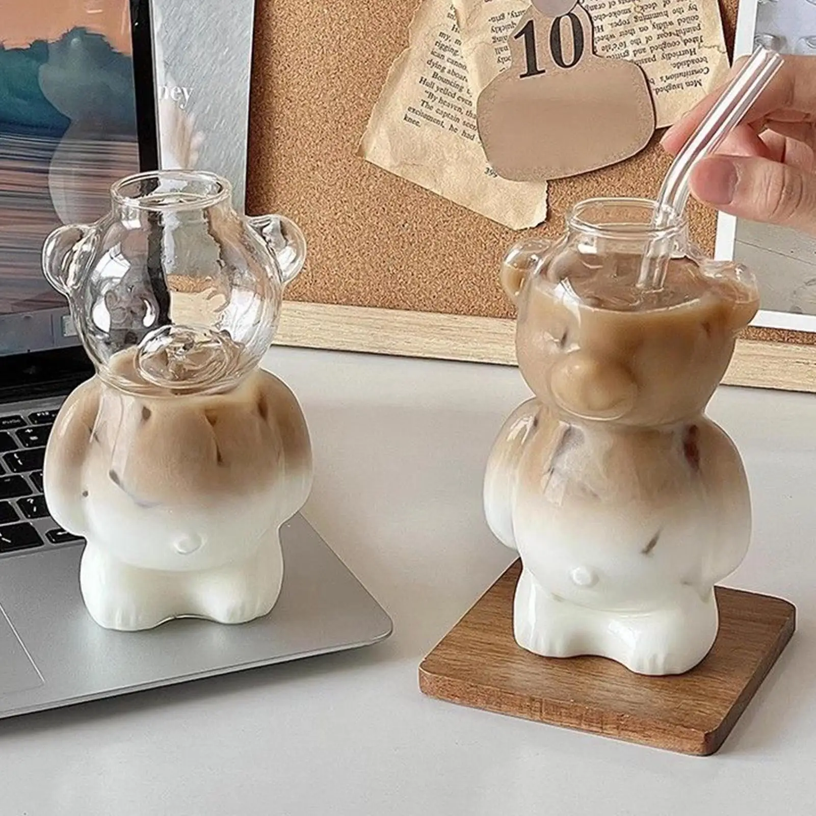 Glas-Kaffeetassen 320ml Wiederverwendbarer Becher Lustige Niedliche Glasbecher Kaffee-Trinkgefäße für Eisgetränke Heiße Milch Saft Wasser Cocktail Bier Wein