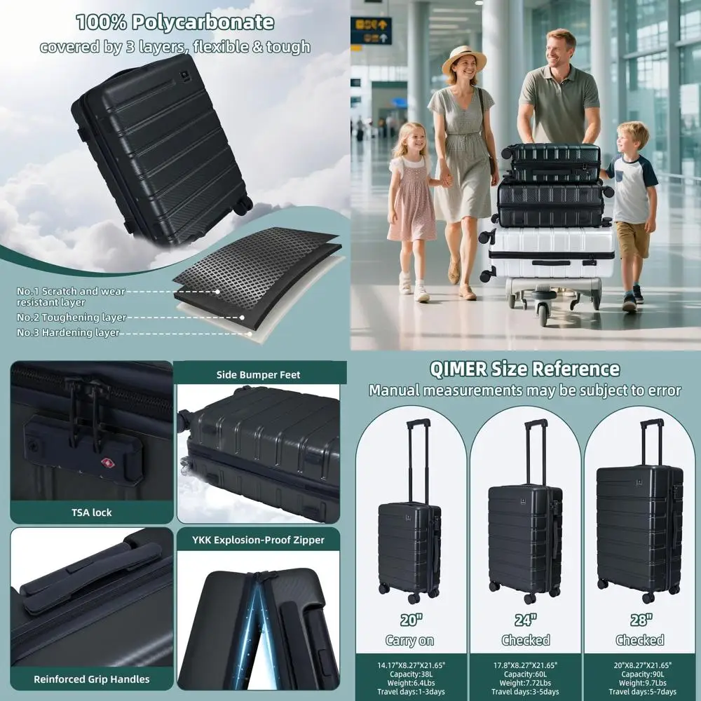 

20 Inch Dark Gray Lightweight Double Spinner Suitcase with TSA Lock, Airline Approved for Men & Women