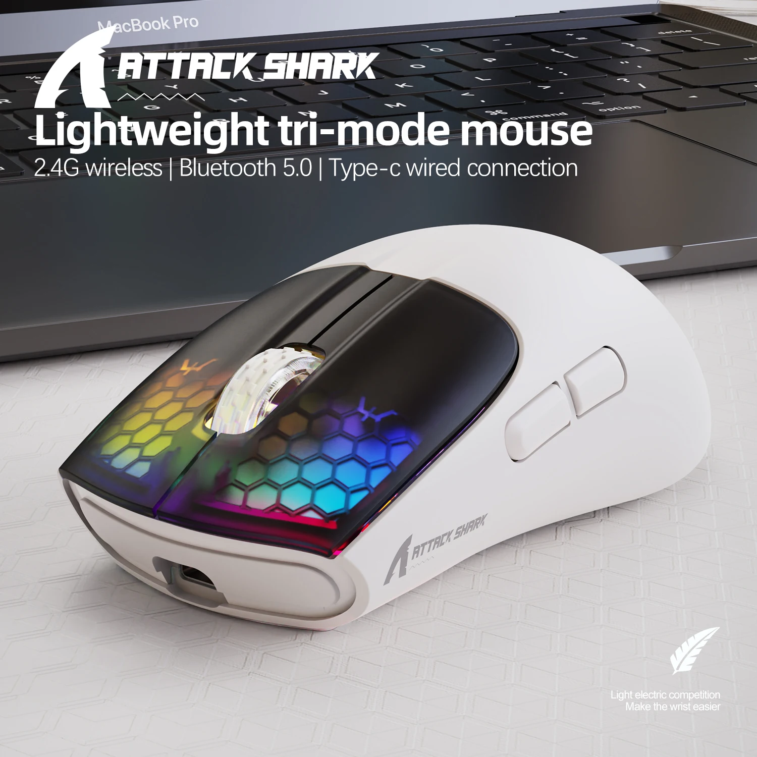 

Attack Shark X5 Tri-Mode lightweight Gaming Mouse 8000DPI - Ultra Light 49g, RGB Color Sync, Bluetooth 5.0 & 2.4G Wireless, 35H