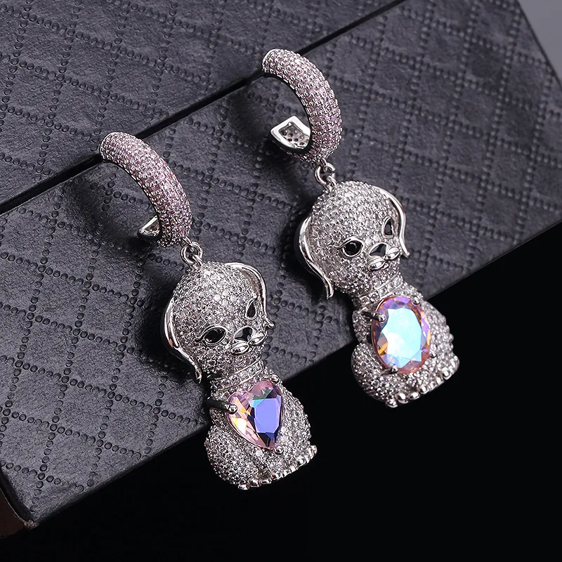 Bilincolor Light Luxury Micro Inlaid Zircon Lucky Dog Earrings