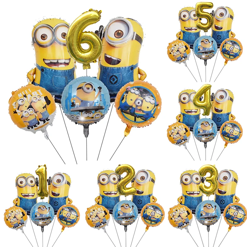 6pcs/set Despicable Me Birthday Decorative Ballons Cute Cartoon Aluminum Foil Balloon Number Balloons Party Decoration