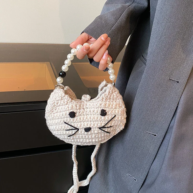 Bolso de hombro con perlas de gato para niños, para niña Bolso pequeño para teléfono móvil, Mini bolso de mensajero para mujer, nuevo