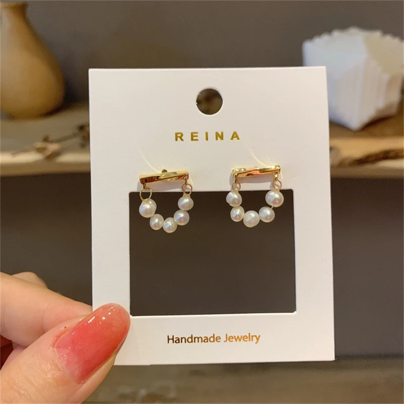 South Korea Dongdaemun Pearl Stud Earrings Beaded Ring Metal Lever Earring Light Luxury Niche Design High-end Ear Jewelry