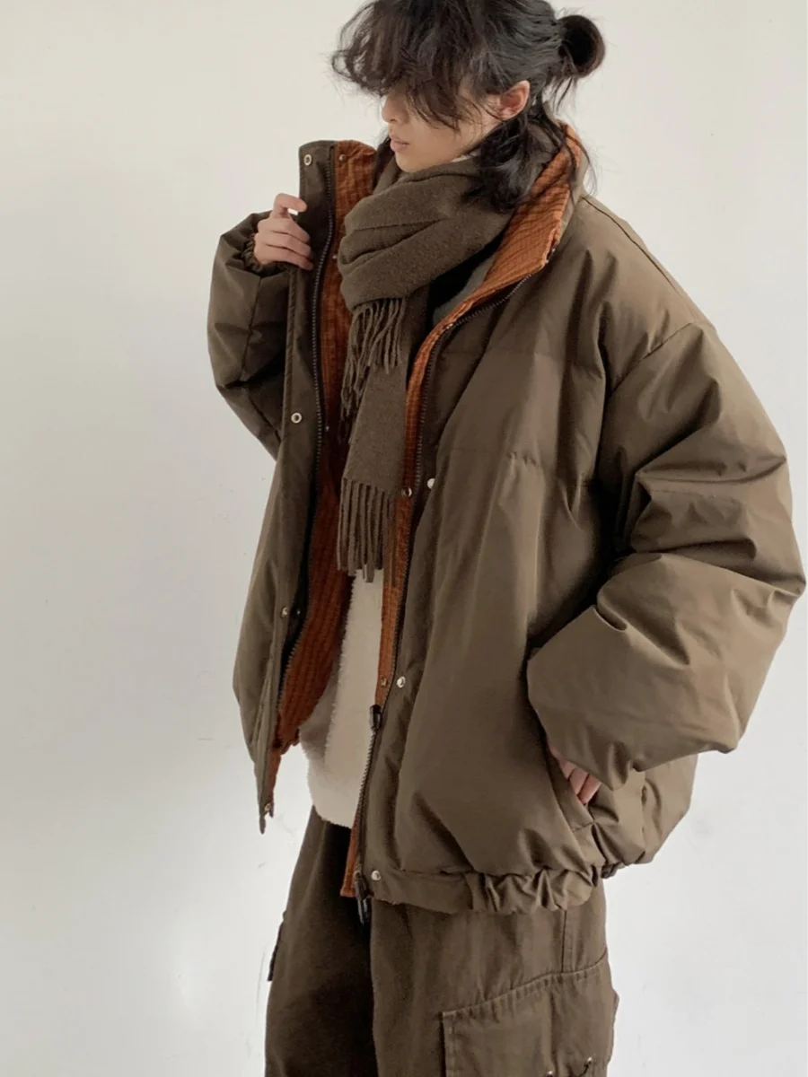 

Ретро-куртка в японском стиле из теплого хлопка, с воротником-стойкой, мужская, свободного кроя, двусторонняя, для зимы...