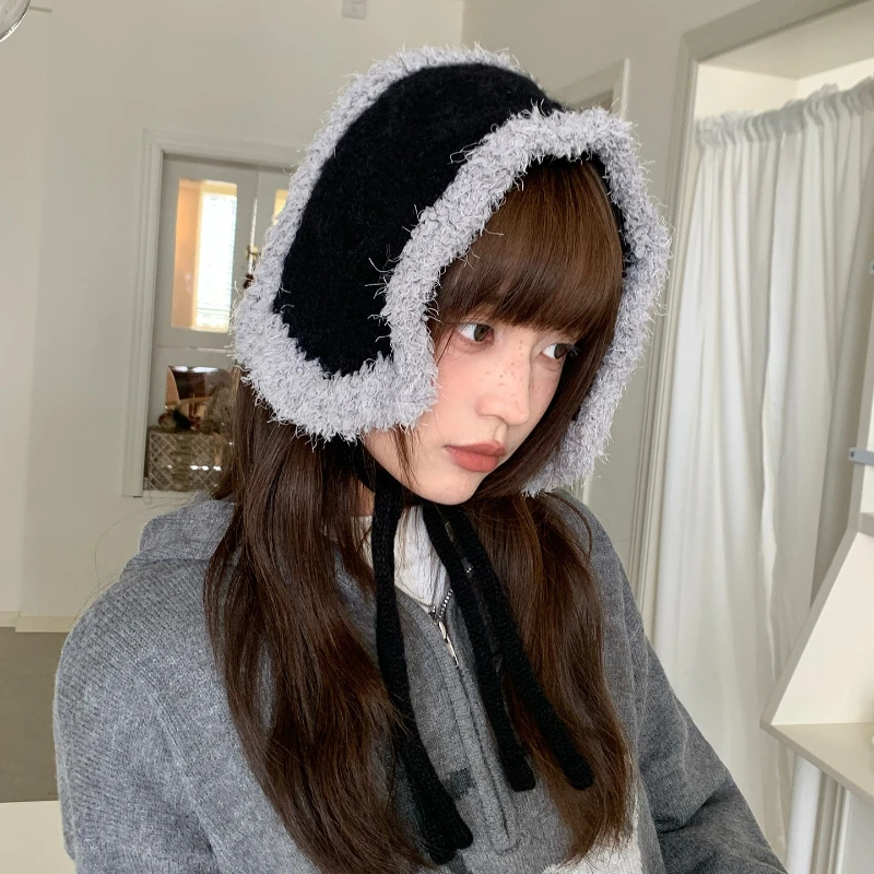 الكورية Ins الرياح أفخم محبوك لطيف الأذن يفشل الشتاء السيدات سميكة الباردة الدافئة الأذن مجموعات الدراجات في الهواء الطلق يندبروف الأذن أدفأ