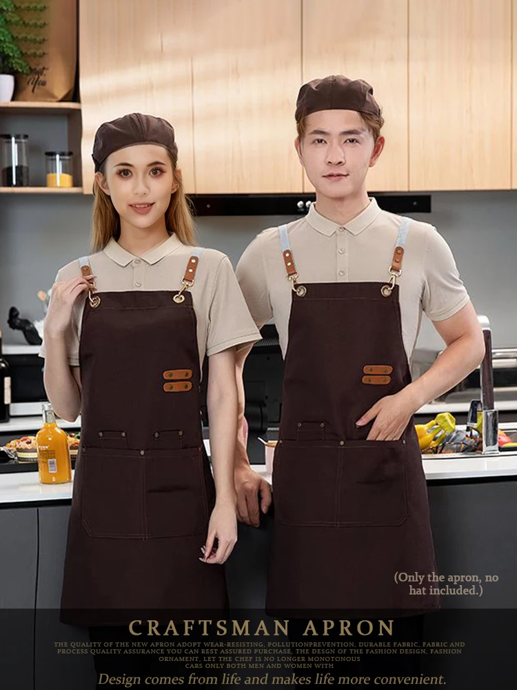 

Долговечный регулируемый холщовый рабочий фартук с перекрестным плечевым ремнем - водонепроницаемая маслостойкая износостойкая ткань для персонала ресторана