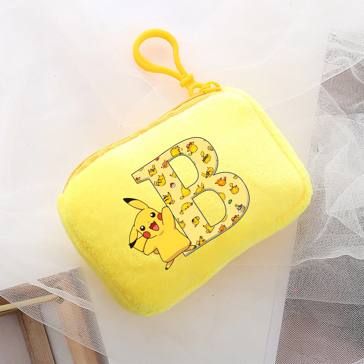 Pokemon Pikachu Coin Purses A-Z Letter Storage Bag Boy Girl Anime Mini Bag Kawaii Cartoon Square Yellow Zipper Bag Birthday Gift view 3