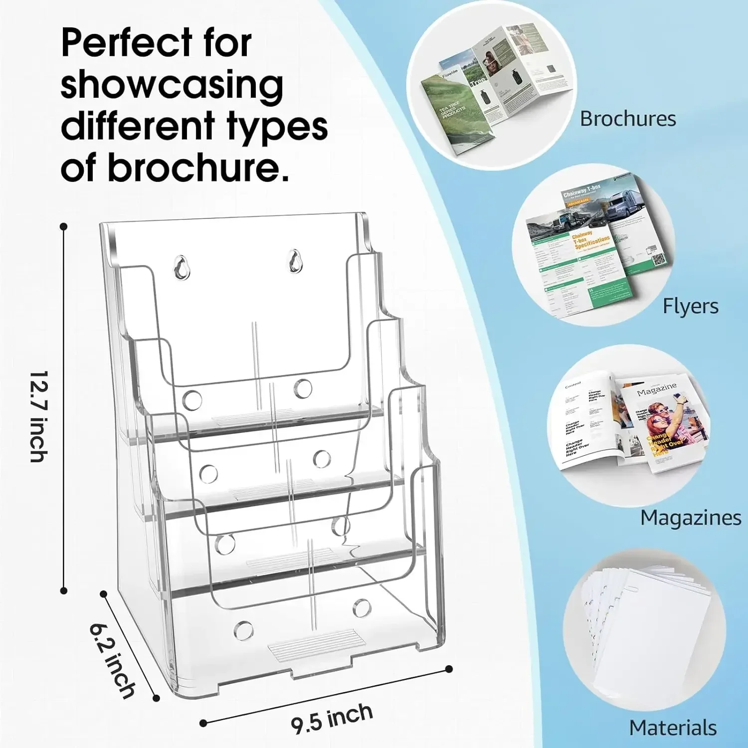 

Держатель для брошюр MaxGear из акрила, 8,5 x 11 дюймов, 4-уровневый прозрачный органайзер для литературы, подставка для журналов с съемными разделителями