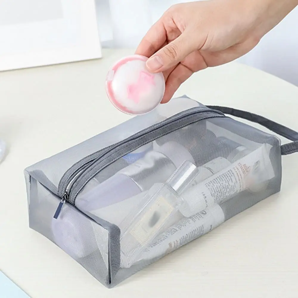 Wash Bag Fashion Handbag Mesh Large Capacity Zipper Makeup Bag Women Cosmetic Bag Skin Care Storage Bag Korean Storage Bag