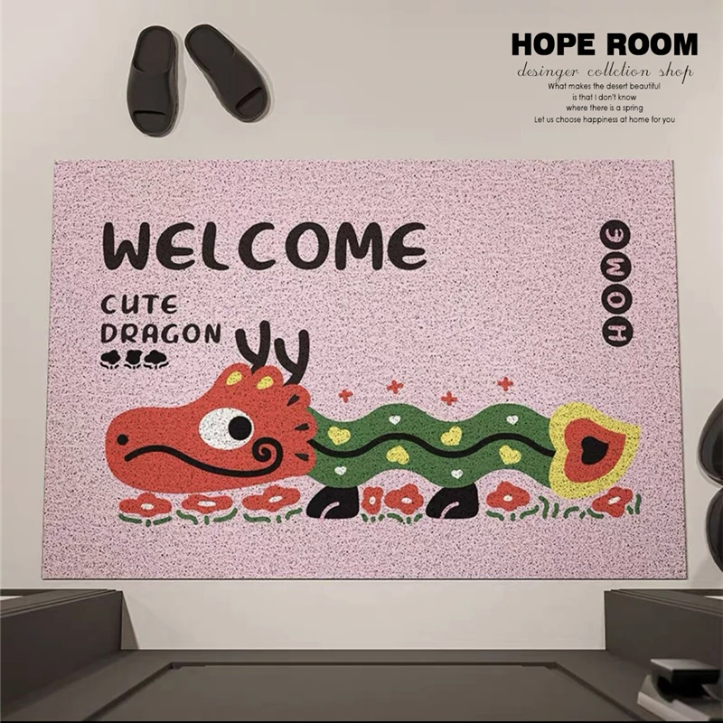 Home Floor Mat Entrance Cartoon Dragon Room Rugs Scraping Mud PVC Footmat Household Dust Removal Kitchen Mat Welcome Carpet