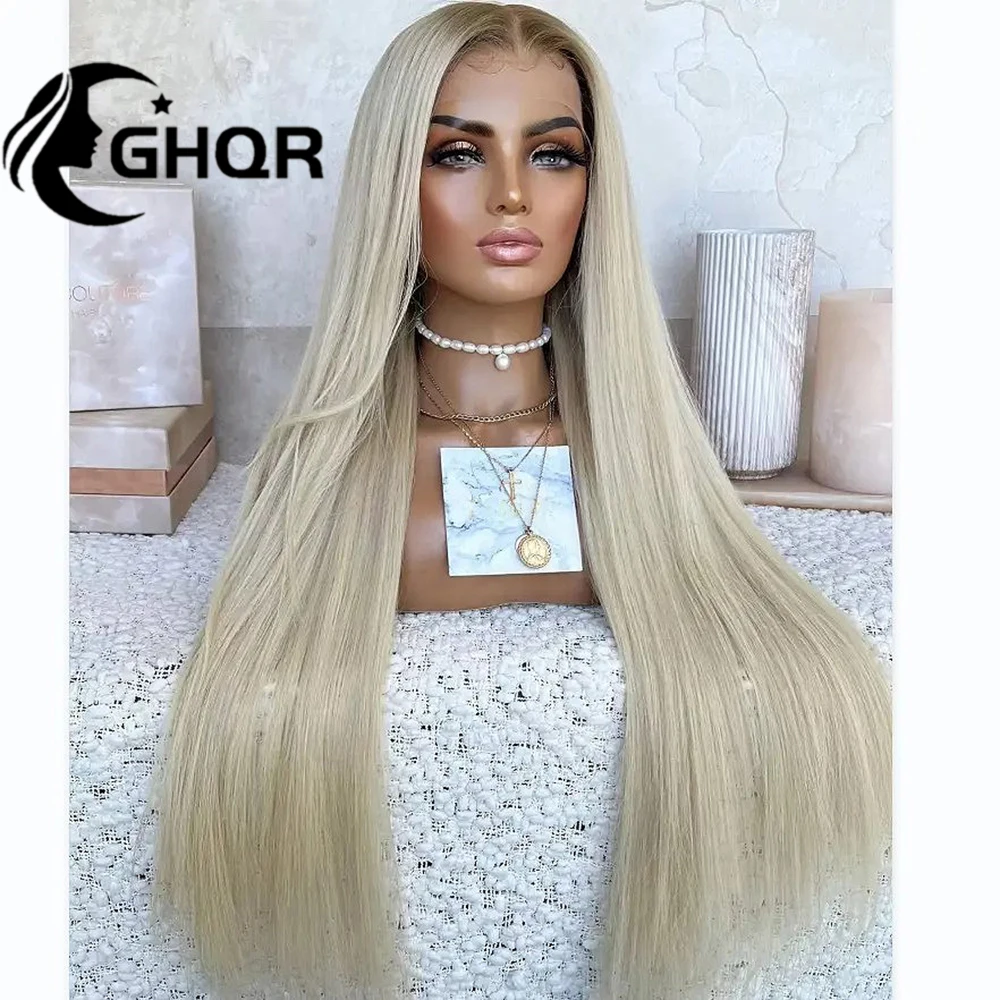 Platinum Blonde Straight Lace Front Full lace Wig Brown Roots HD Transparent Lace Forntal Wig Brazilian Virgin Human Hair Wigs