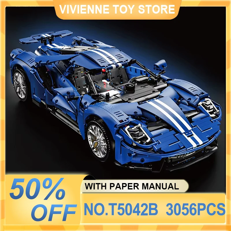 

TGL T5042 MOC технический синий спортивный автомобиль модель Ford GT 1:8 строительные блоки кирпичи головоломка сборка игрушка Рождественский подарок для мальчиков детей