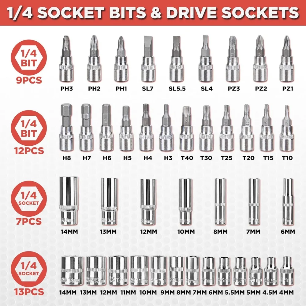 كارتمان 53 قطع 1/4 بوصة محرك المقبس اسئلة أداة مفتاح الربط مجموعة مع بت مجموعة مقابس متري وشريط تمديد لإصلاح السيارات #2