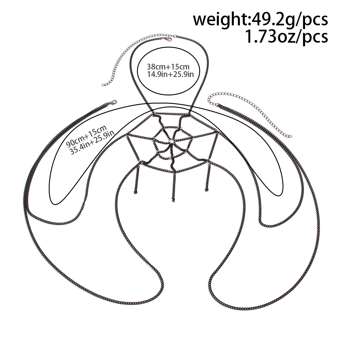 KunJoe Creative Sexy Spider Web Body Chain Jewelry Metal Halloween Breast Chain Black Necklace Spider Web Waist Chain Decoration - view 4