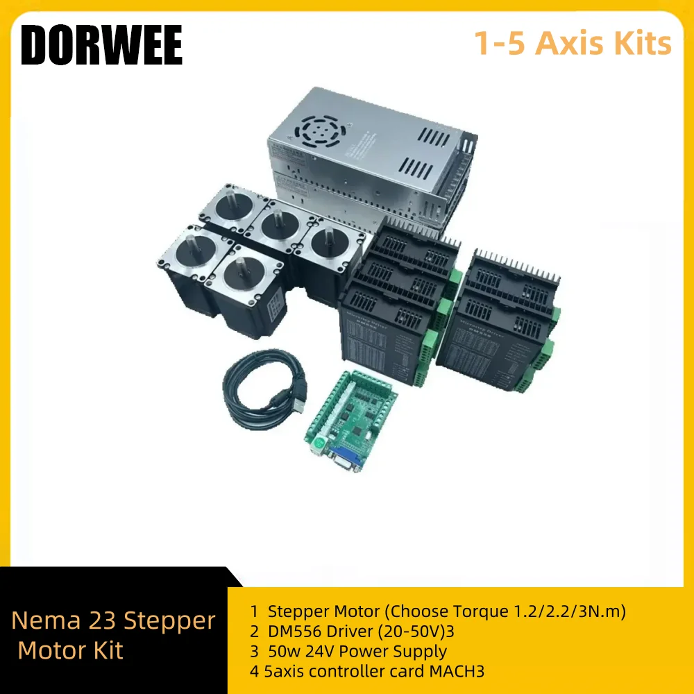 

Комплект шагового двигателя Nema 23, 1,2 Нм, 2,2 Нм, 3 Нм, драйвер шагового двигателя с открытым контуром, импульсный источник питания, контроллер Mach3, 1 DM556, 1-3 комплекта