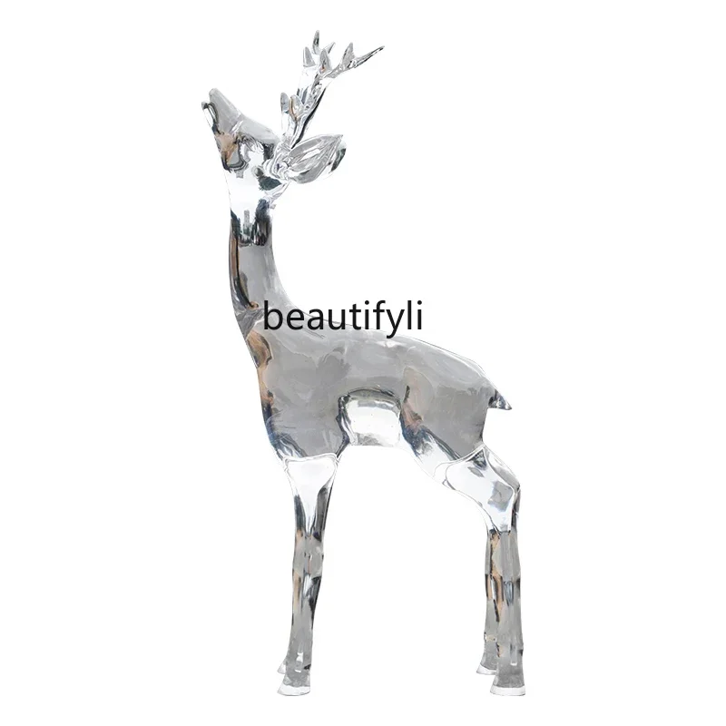 S Hotel Lobby Sales Office Floor Big Decorations Abstract Animal Transparent Resin Sika Deer Sculpture Decoration Customization