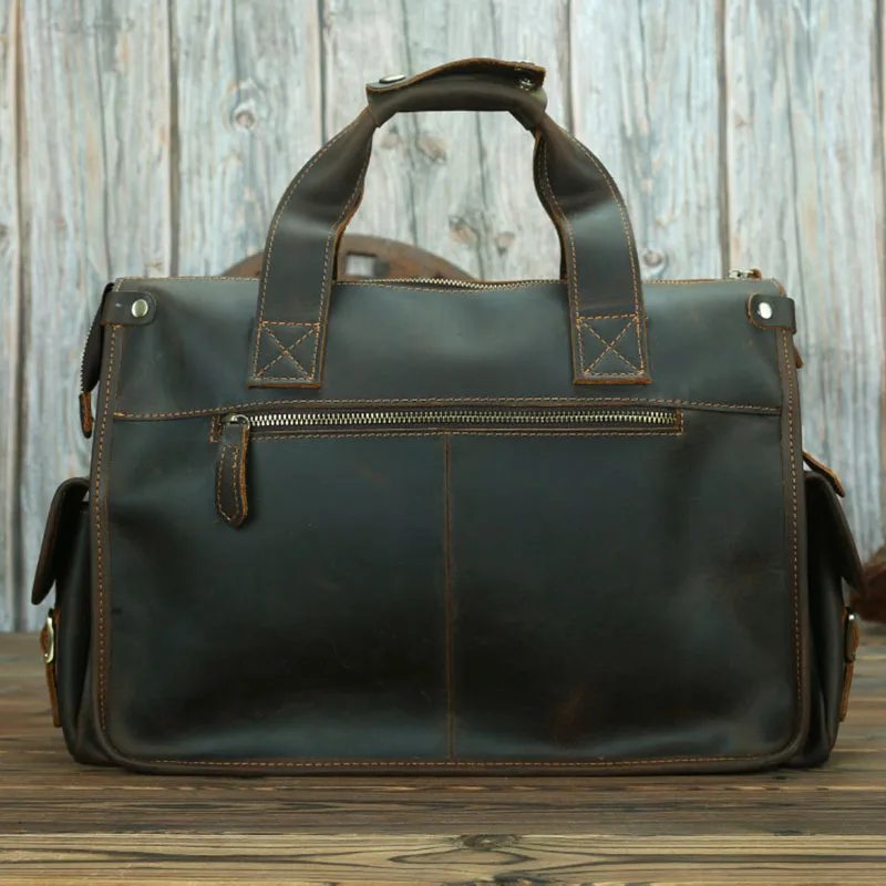 Imagem -03 - Vintage dos Homens Maleta de Couro Genuíno 15 Computador Portátil Bolsa Crazy Horse Couro Negócios Mensageiro Bolsa Trabalho Tote para o Homem