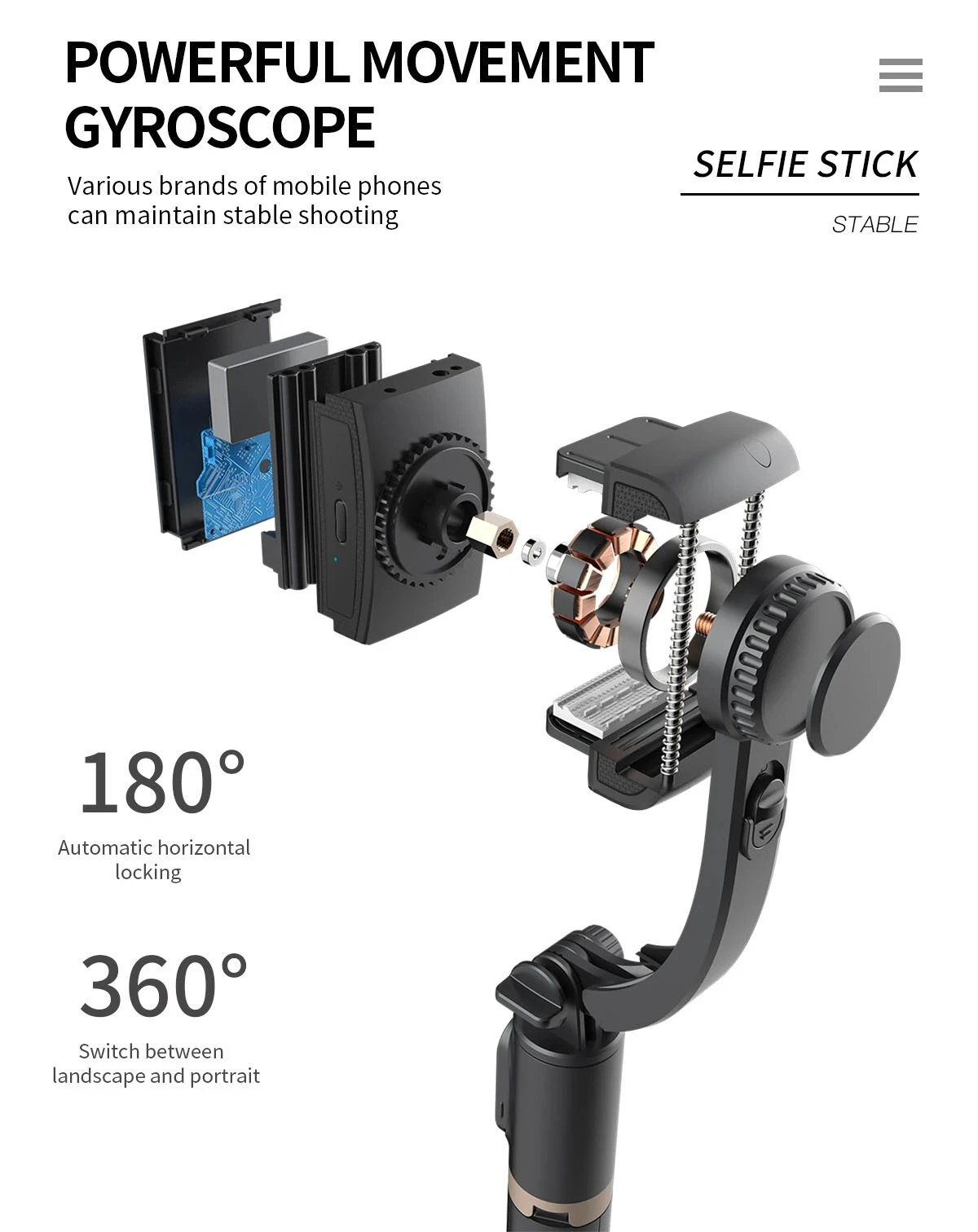 Q08 Sem Fio Selfie Stick, Phone Gimbal Estabilizador, Tripé Bluetooth, Suporte para Smartphone Live