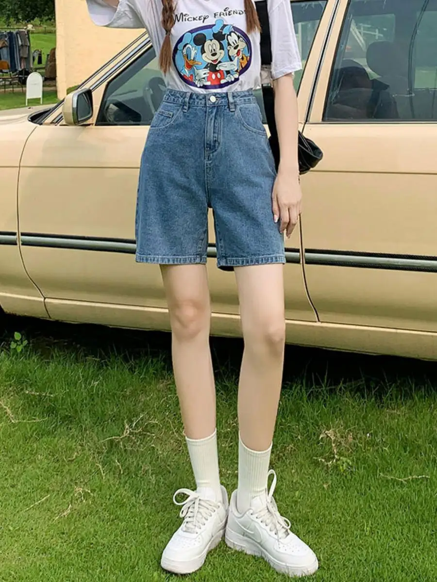 

Повседневные джинсы для верховой езды в стиле ретро с высокой талией и пятью точками, женские свободные утягивающие джинсы больших размеров, широкие брюки, универсальные прямые брюки средней длины