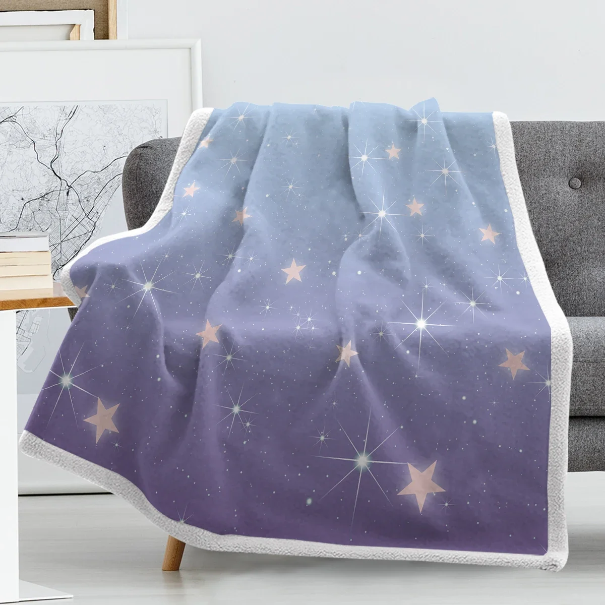 Coperta da tiro con stelle sfumate per adolescenti adulti bambini Glitter coperta Super morbida viola per tutte le stagioni