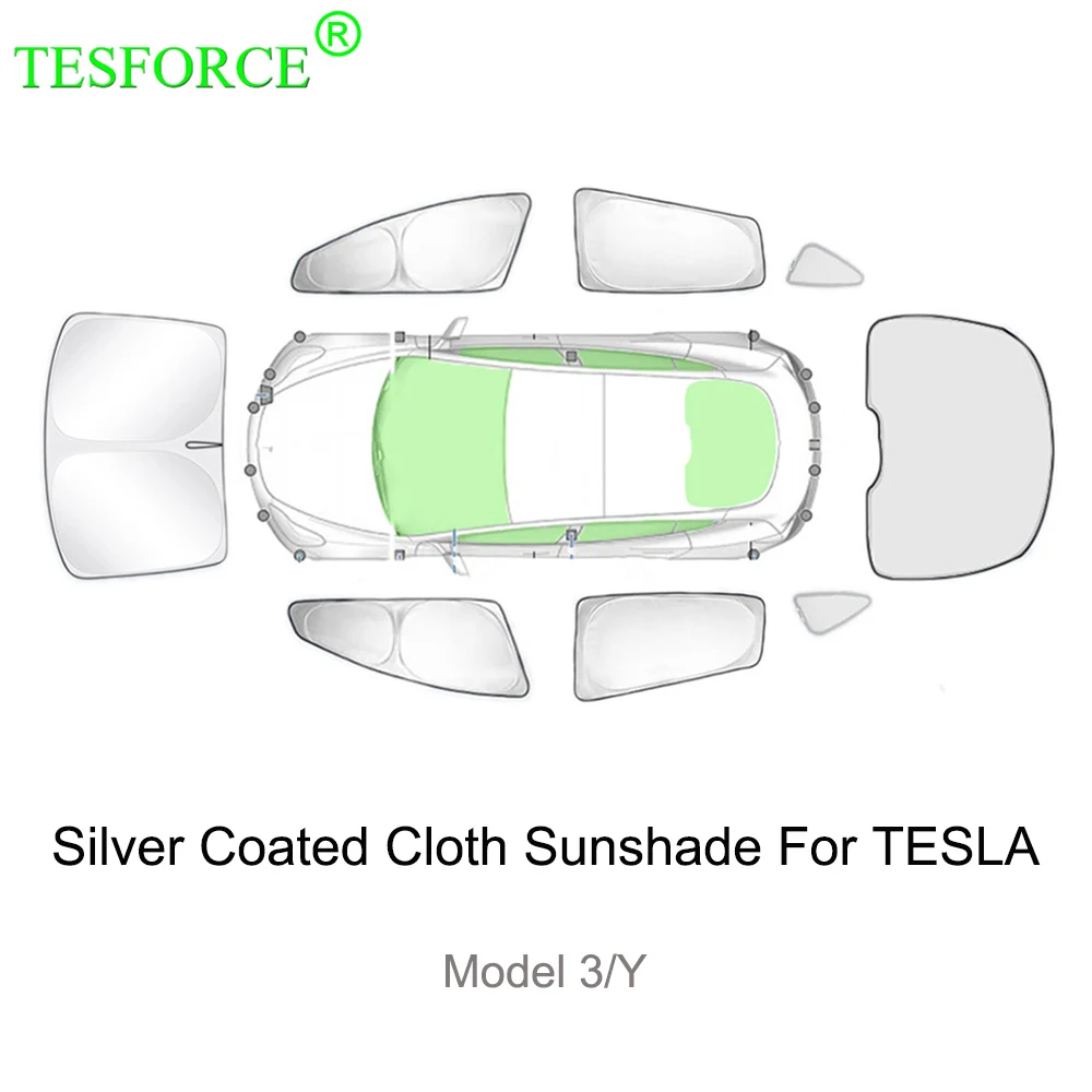 Silver Coated Sun Shade para Tesla Model 3 Y, janela lateral, Privacy Sunshade Blind, Camping Acessórios, Pano, 2020-2023