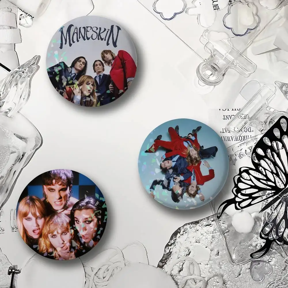 Rock Music Band M-Maneskin Laser Badge Round Exquisite Brooches Creative Pins for Clothes Hat Accessories