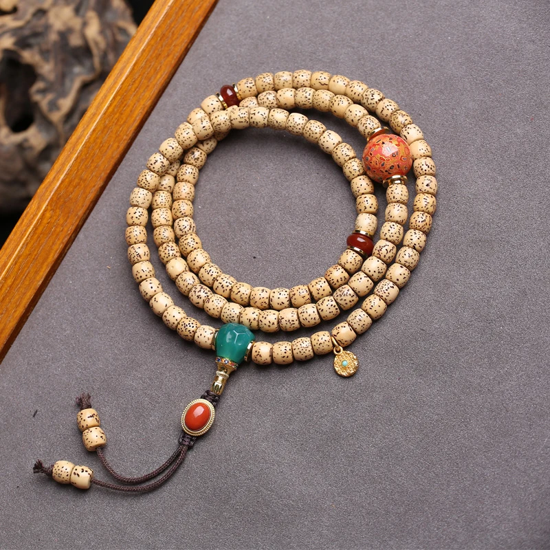 and Moon Bodhi 108-piece Buddhist , Multi-loop Bracelet, Old Material Faceted Beads, Tibetan Style Art