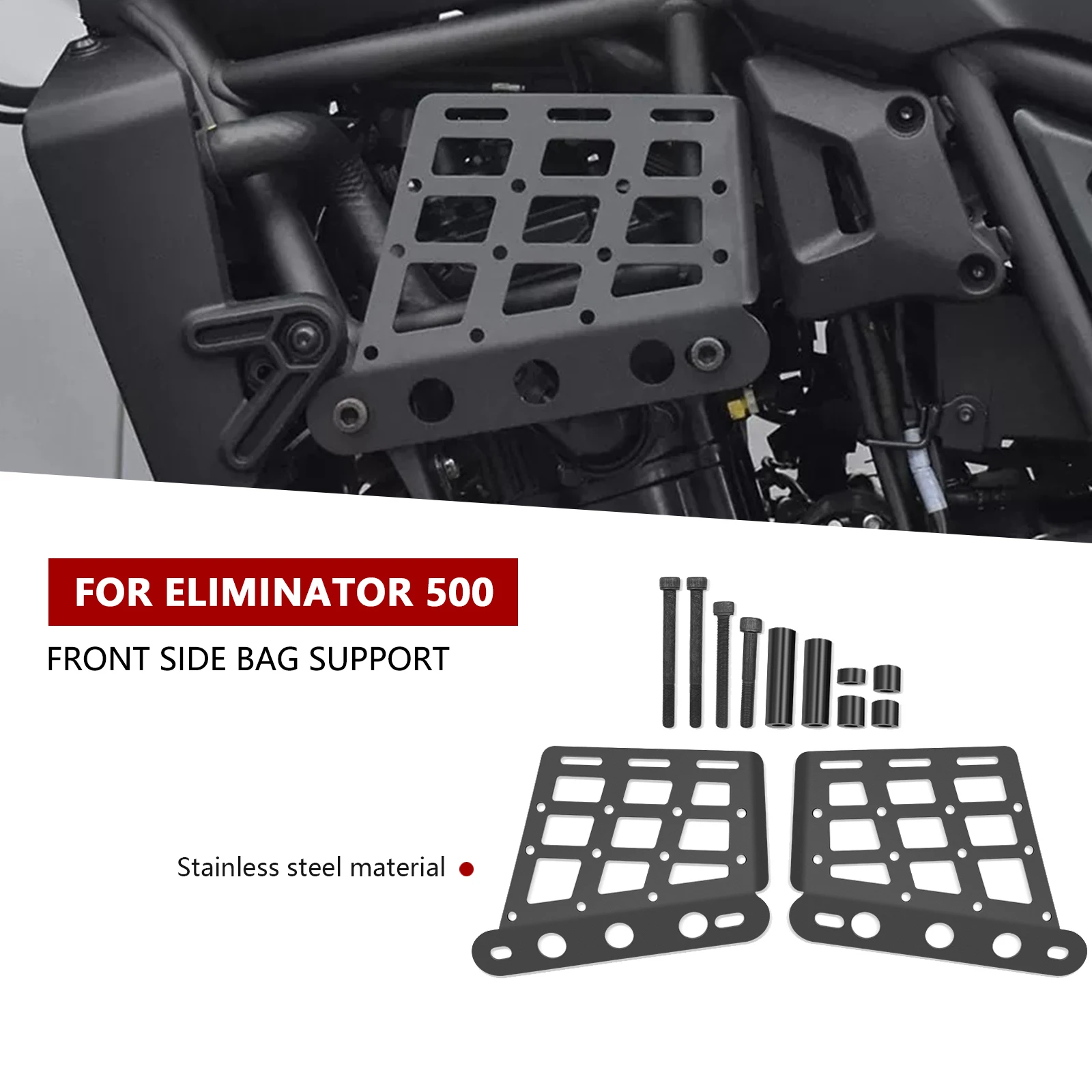 

Для мотоцикла Eliminator 400 450 500 2024 2025 Левые и правые кронштейны для сумки Поддержка боковой сумки Передний держатель сумки Подвесная пластина стойки