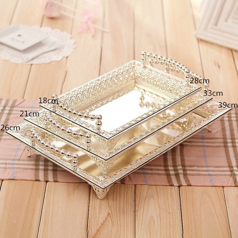 European Style Silver Plated Storage Tray Afternoon Tea Dessert Snack Tray Dessert Table Decoration Fruit Cake Pan